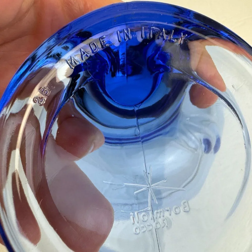 Bormioli Rocco Jerba Blue Wine Martini Glass  w/ wing Made in  Italy